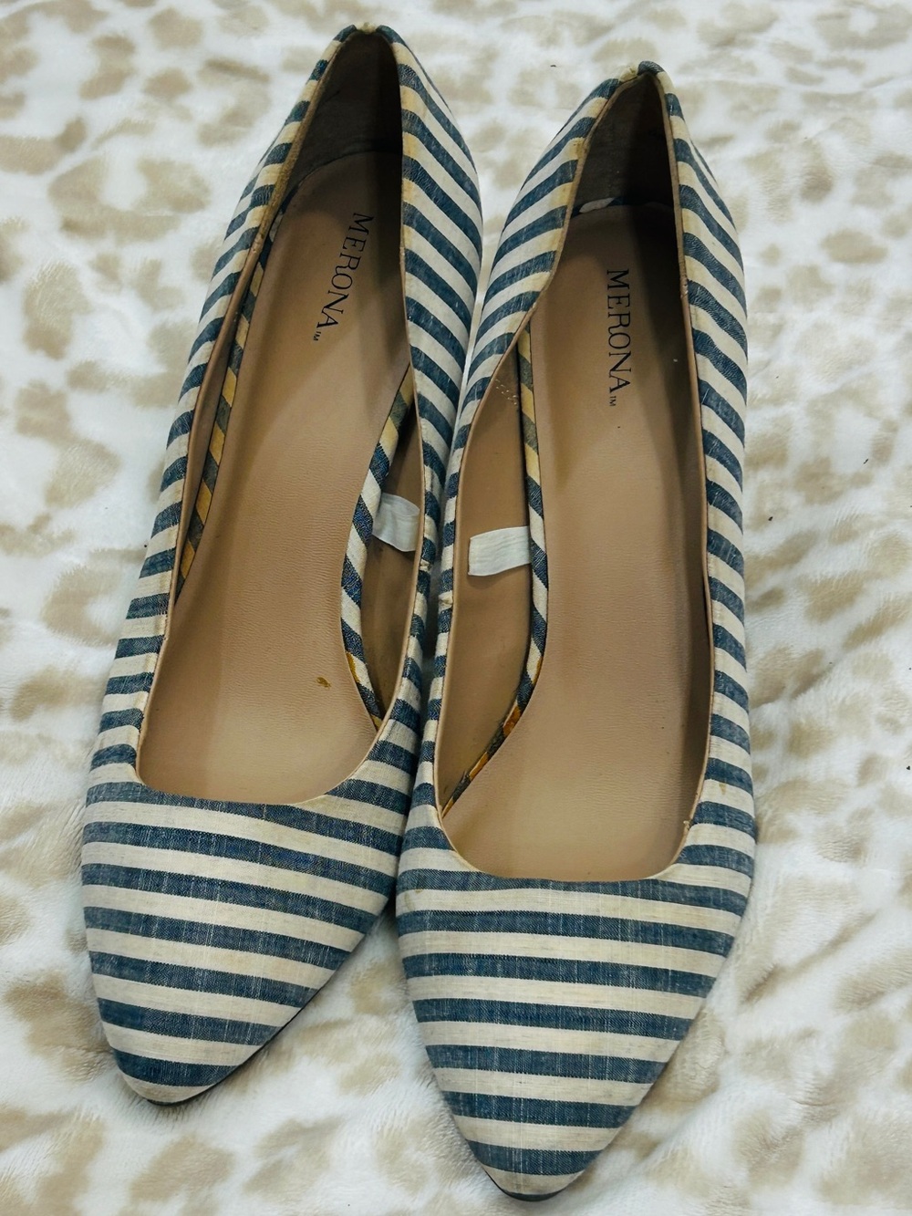 Merona Navy and White Striped Pointed Toe Flats
